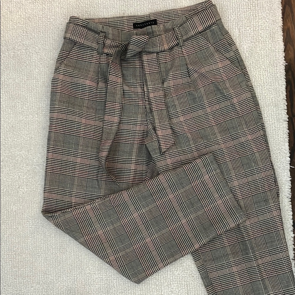 Black and White High-Waisted Plaid Trousers